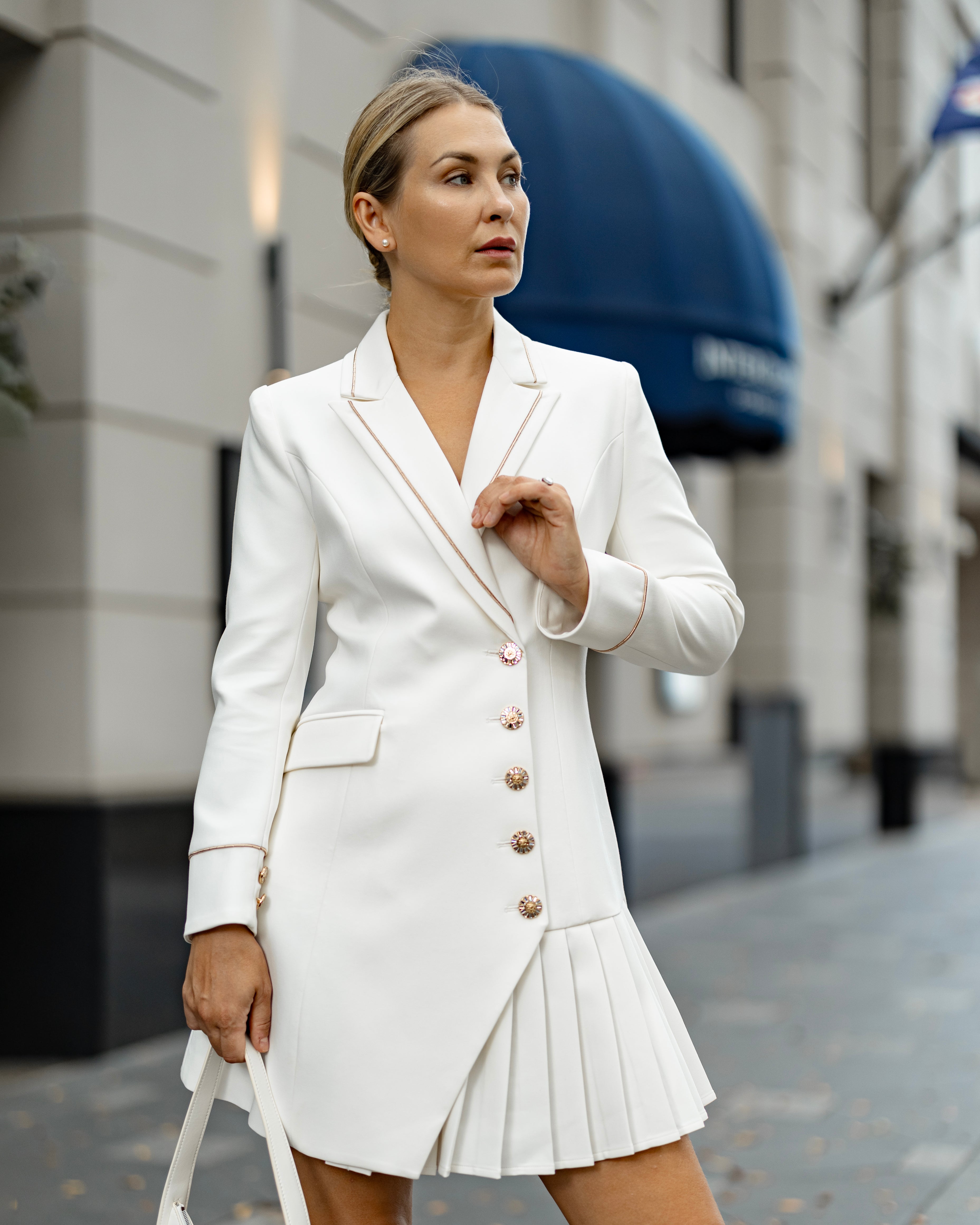 Elegance Pleated Blazer Dress White – ENLACE FASHION
