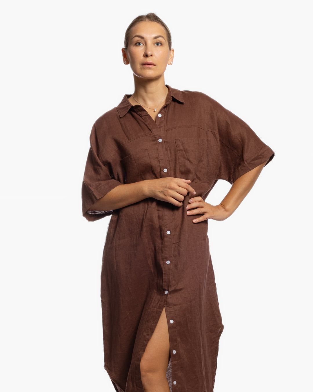 Linen Shirt Dress - Chocolate Brown ENLACE FASHION Linen Shirt Dress - Chocolate Brown ENLACE FASHION