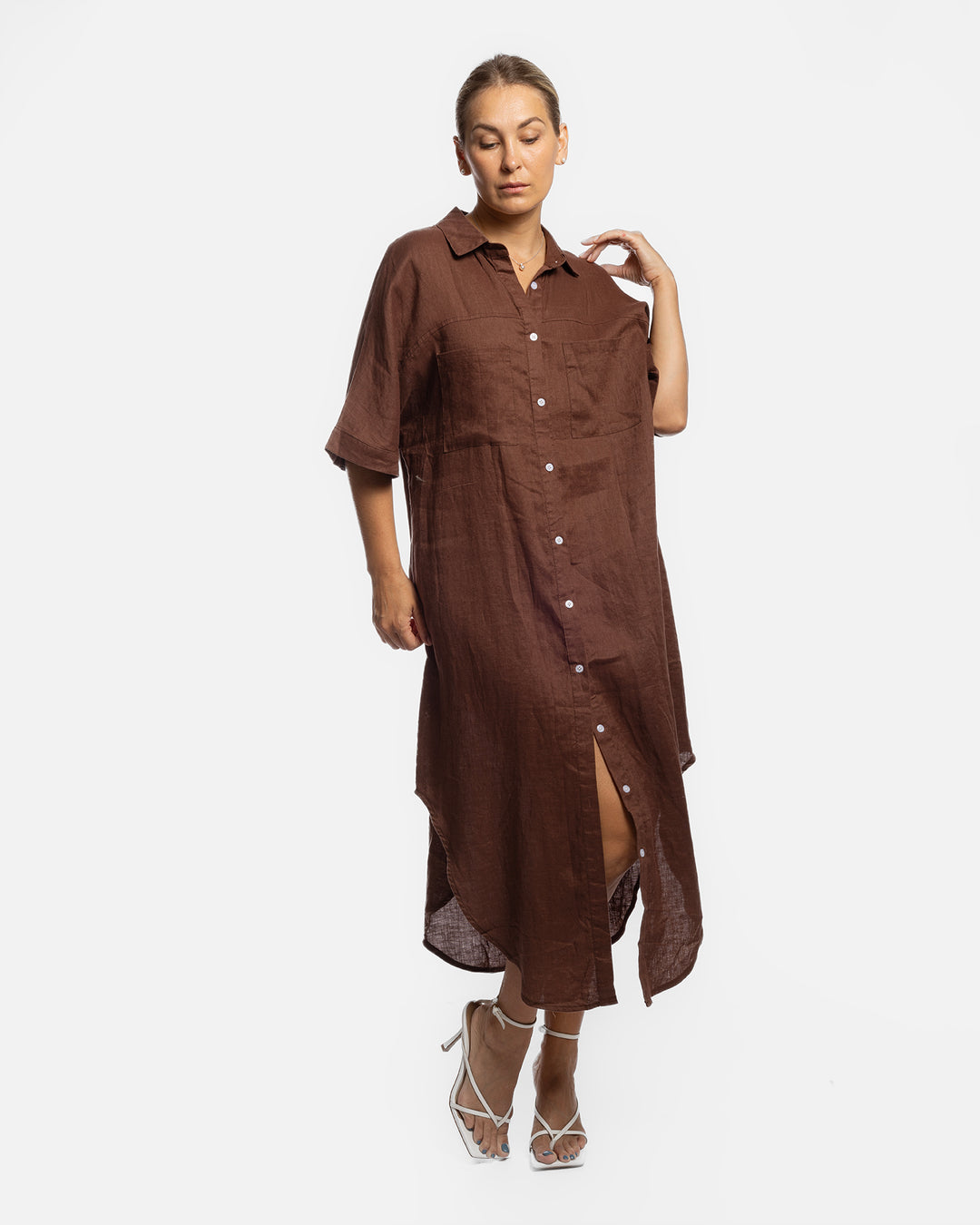 chocolate brown shirt dress The Perfect Dress, XL | Ecru/brown | Women's Dresses | Silk Noisy May Curve - Boxy