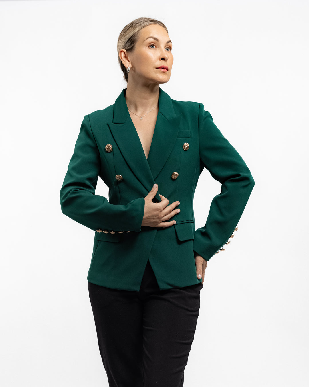 Double-Breasted Tailored Blazer - Emerald Green ENLACE FASHION Double-Breasted Tailored Blazer - Emerald Green ENLACE FASHION