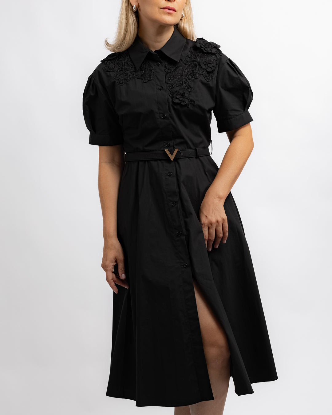 Embroidered Shirt Dress - Black ENLACE FASHION Embroidered Shirt Dress - Black ENLACE FASHION