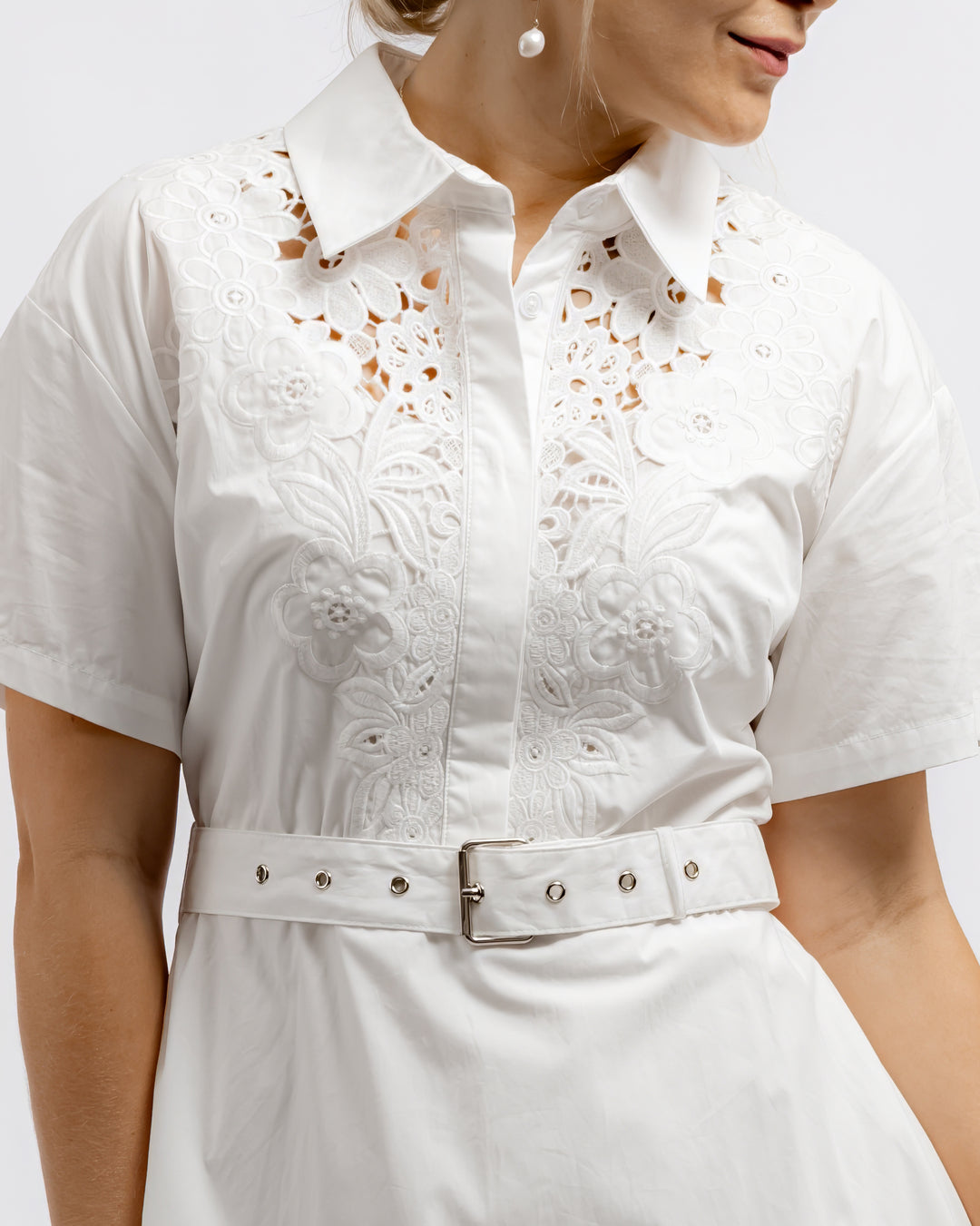 Embroidered Lace Shirt Dress - White ENLACE FASHION Embroidered Lace Shirt Dress - White ENLACE FASHION