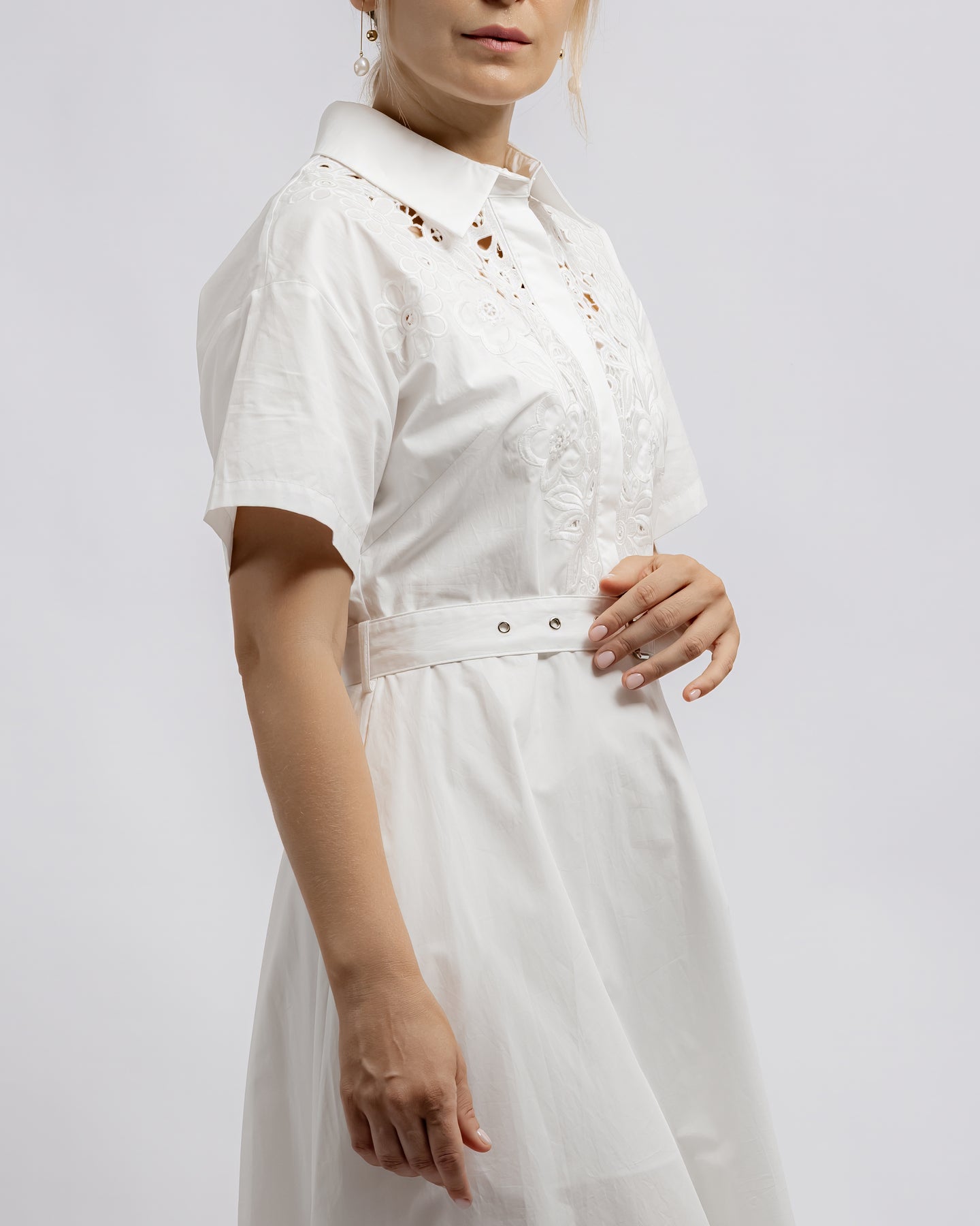 Embroidered Lace Shirt Dress - White ENLACE FASHION Embroidered Lace Shirt Dress - White ENLACE FASHION
