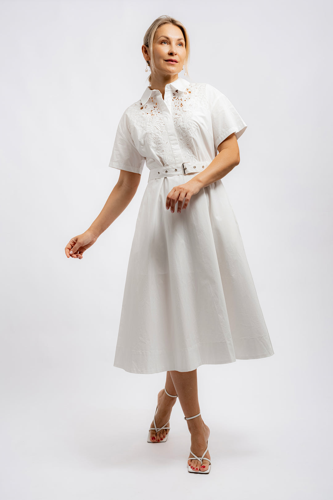 Embroidered Lace Shirt Dress - White ENLACE FASHION Embroidered Lace Shirt Dress - White ENLACE FASHION