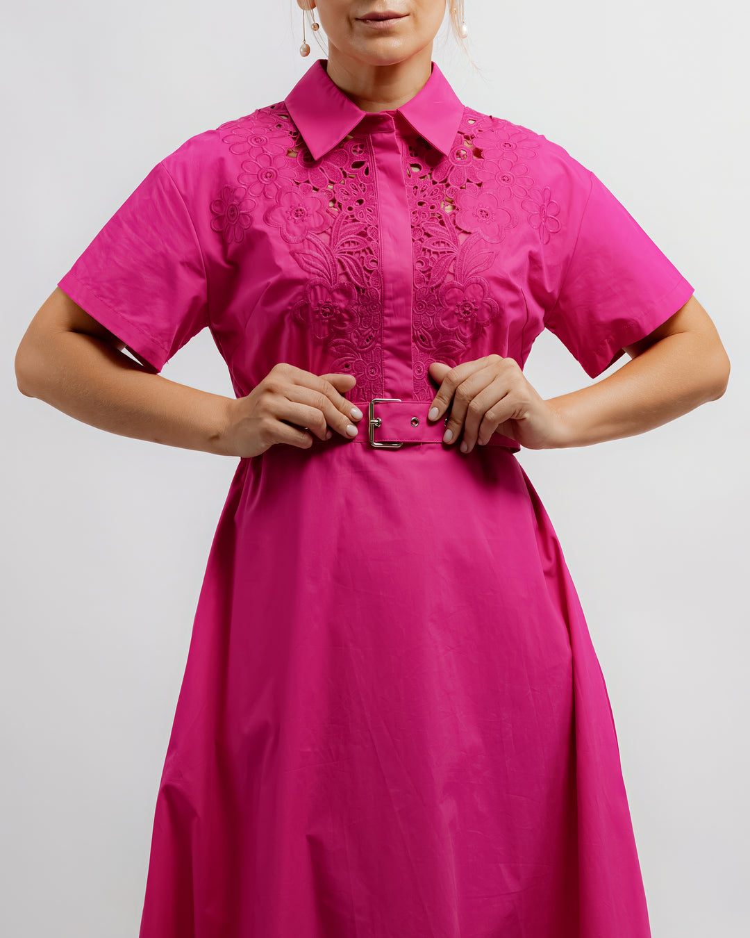 Embroidered Lace Shirt Dress - Fuchsia ENLACE FASHION Embroidered Lace Shirt Dress - Fuchsia ENLACE FASHION
