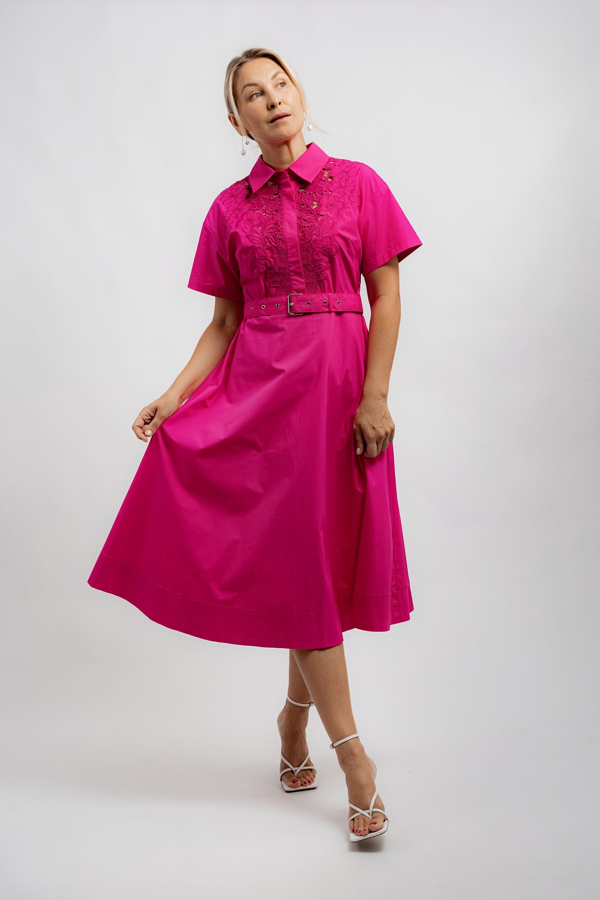 Embroidered Lace Shirt Dress - Fuchsia ENLACE FASHION Embroidered Lace Shirt Dress - Fuchsia ENLACE FASHION