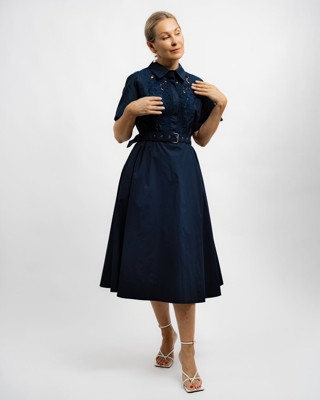 Embroidered Lace Shirt Dress - Navy ENLACE FASHION Embroidered Lace Shirt Dress - Navy ENLACE FASHION