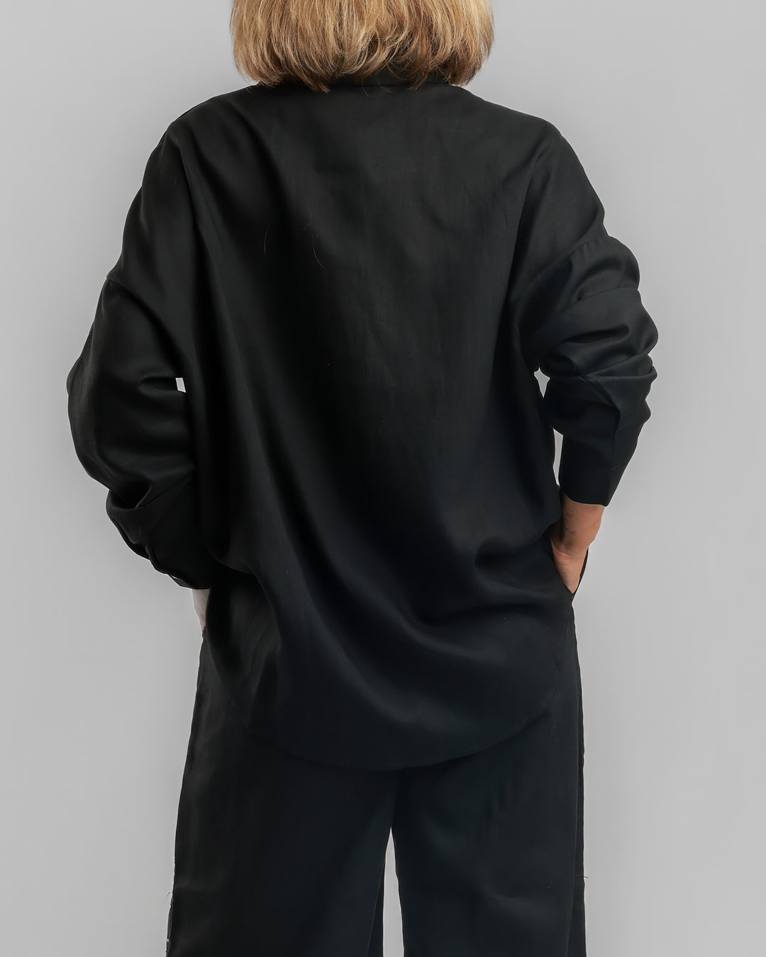 Linen Long Two-Piece Set - Embellished Black