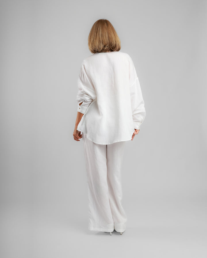 Linen Long Two-Piece Set - Embellished White