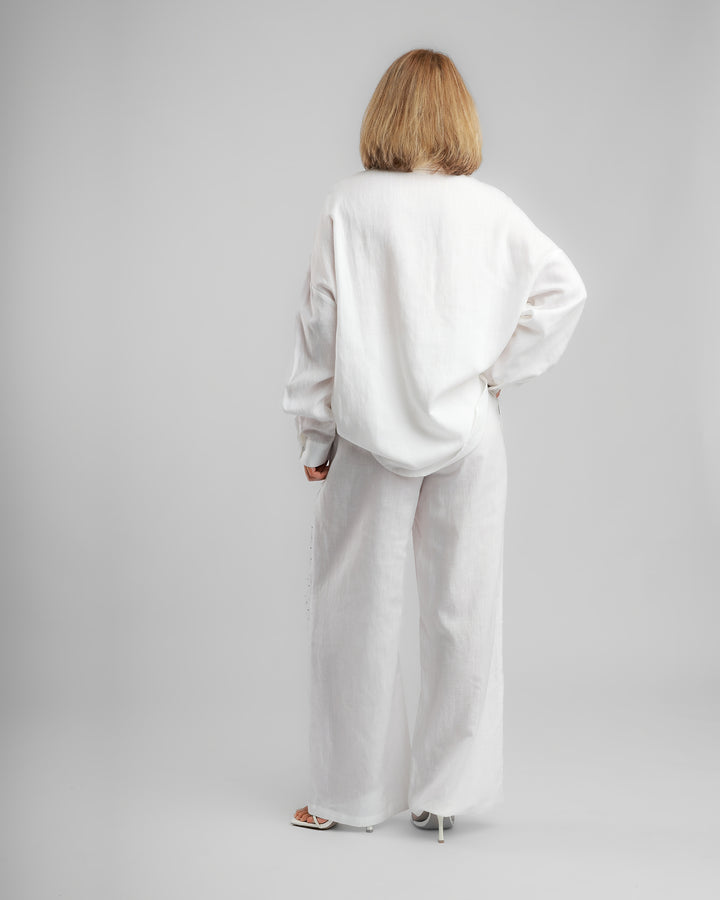 Linen Long Two-Piece Set - Embellished White