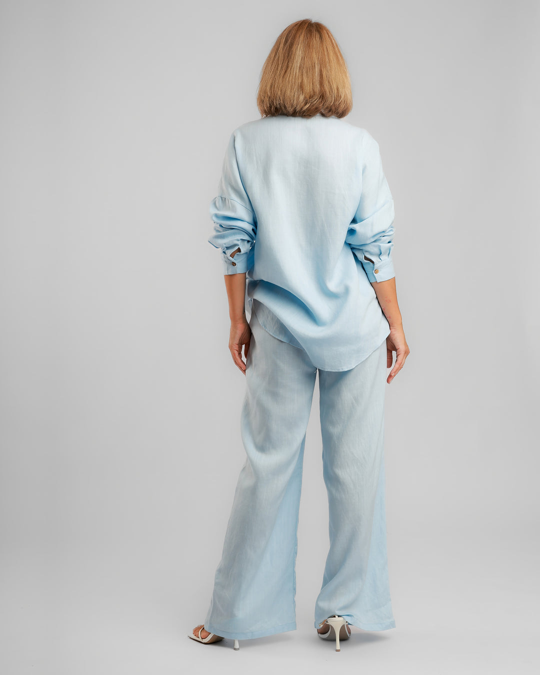 Linen Long Two-Piece Set - Embellished Light Blue