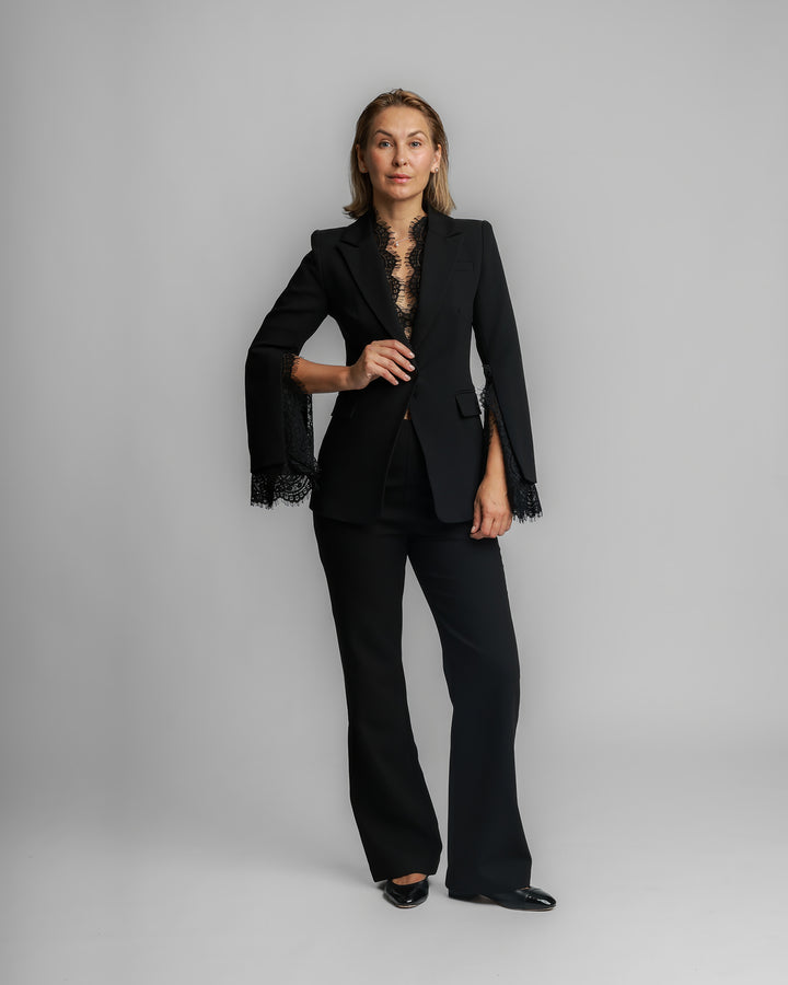 Lace-Trim Tailored Suit – Black