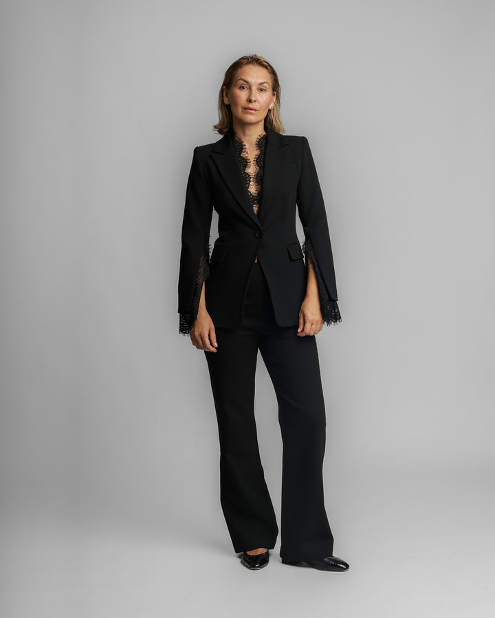Lace-Trim Tailored Suit – Black