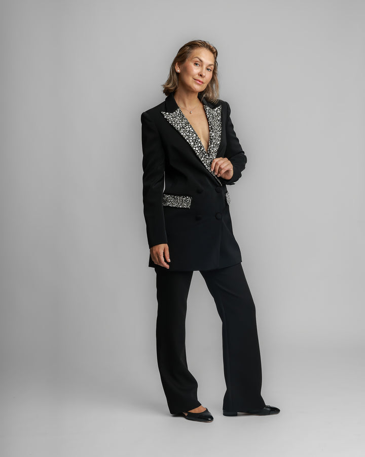 Embellished Black Blazer with Crystal Detailing
