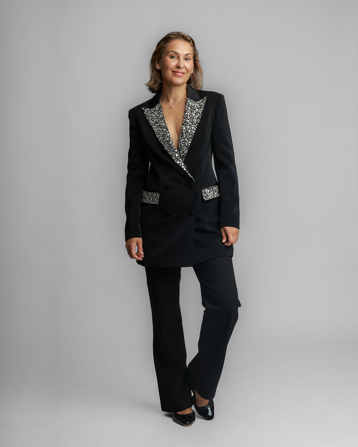 Embellished Black Blazer with Crystal Detailing