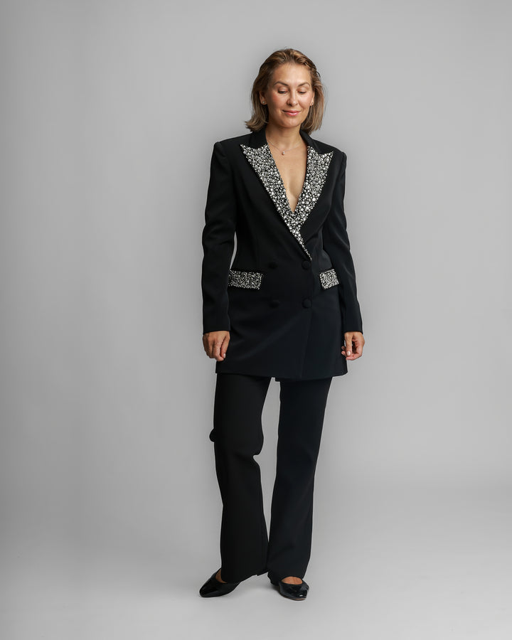 Embellished Black Blazer with Crystal Detailing