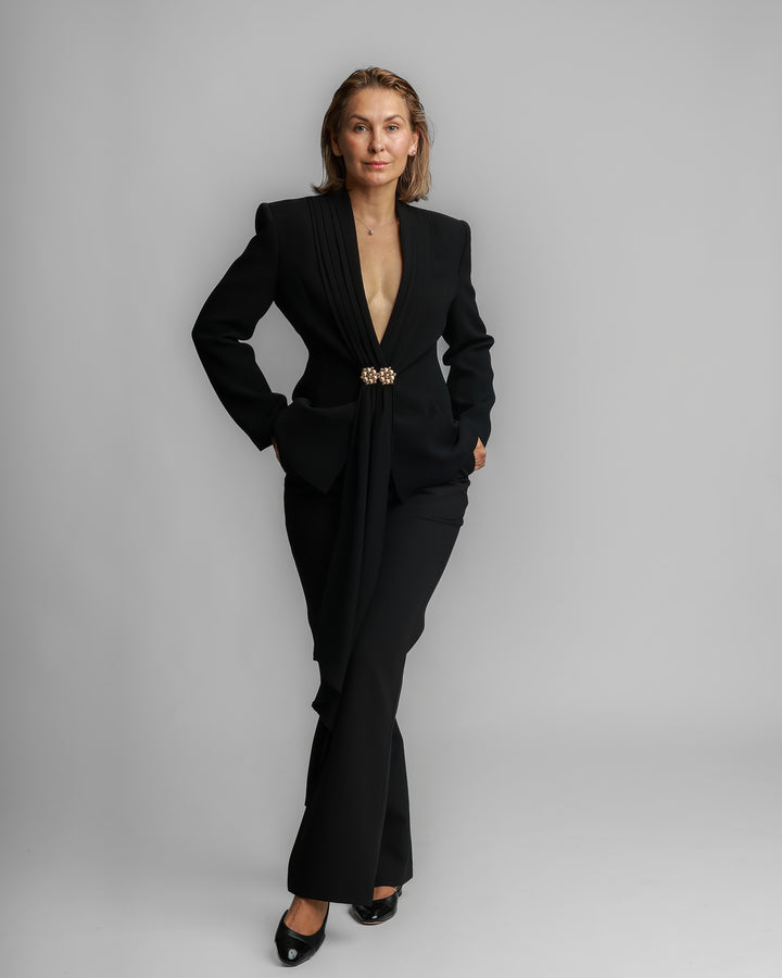 Draped Tuxedo Suit – Black