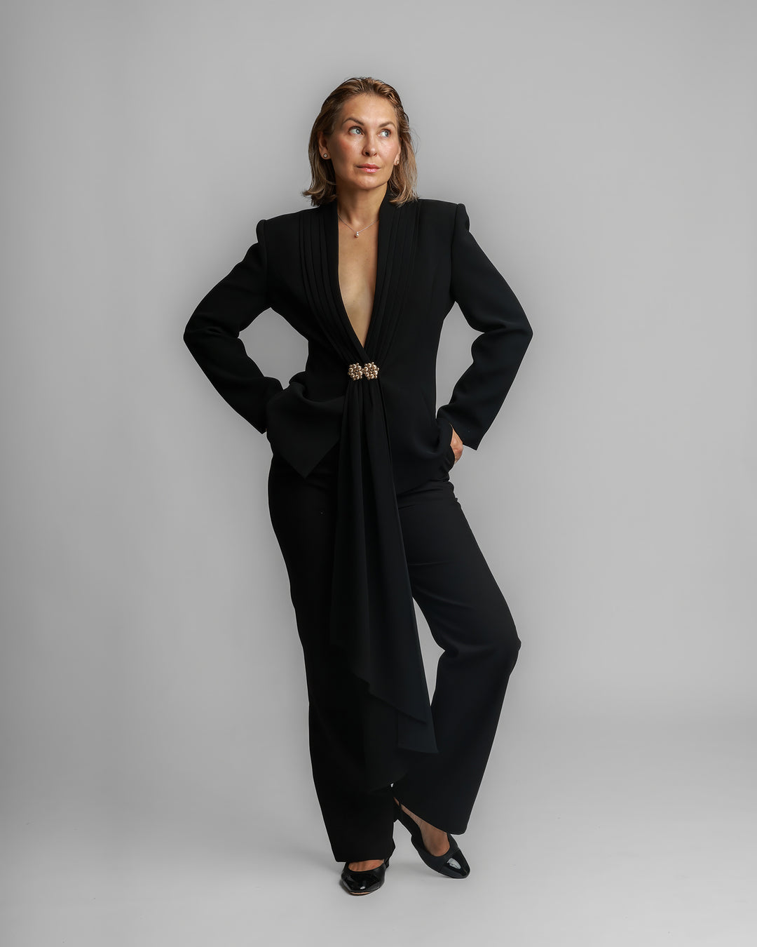 Draped Tuxedo Suit – Black