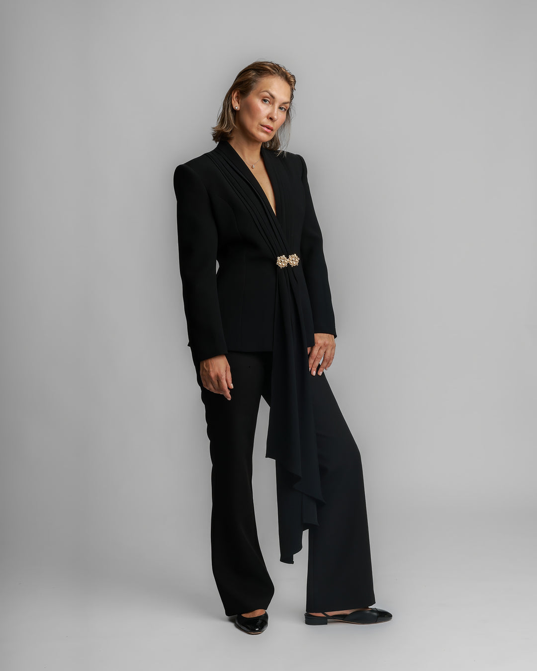 Draped Tuxedo Suit – Black