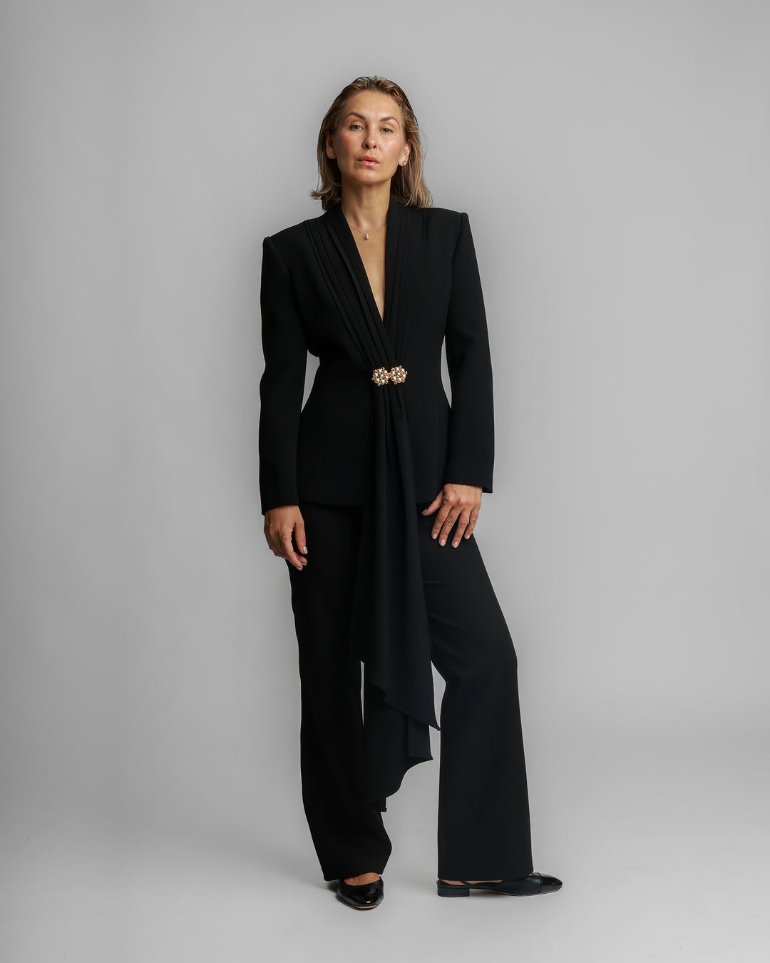Draped Tuxedo Suit – Black