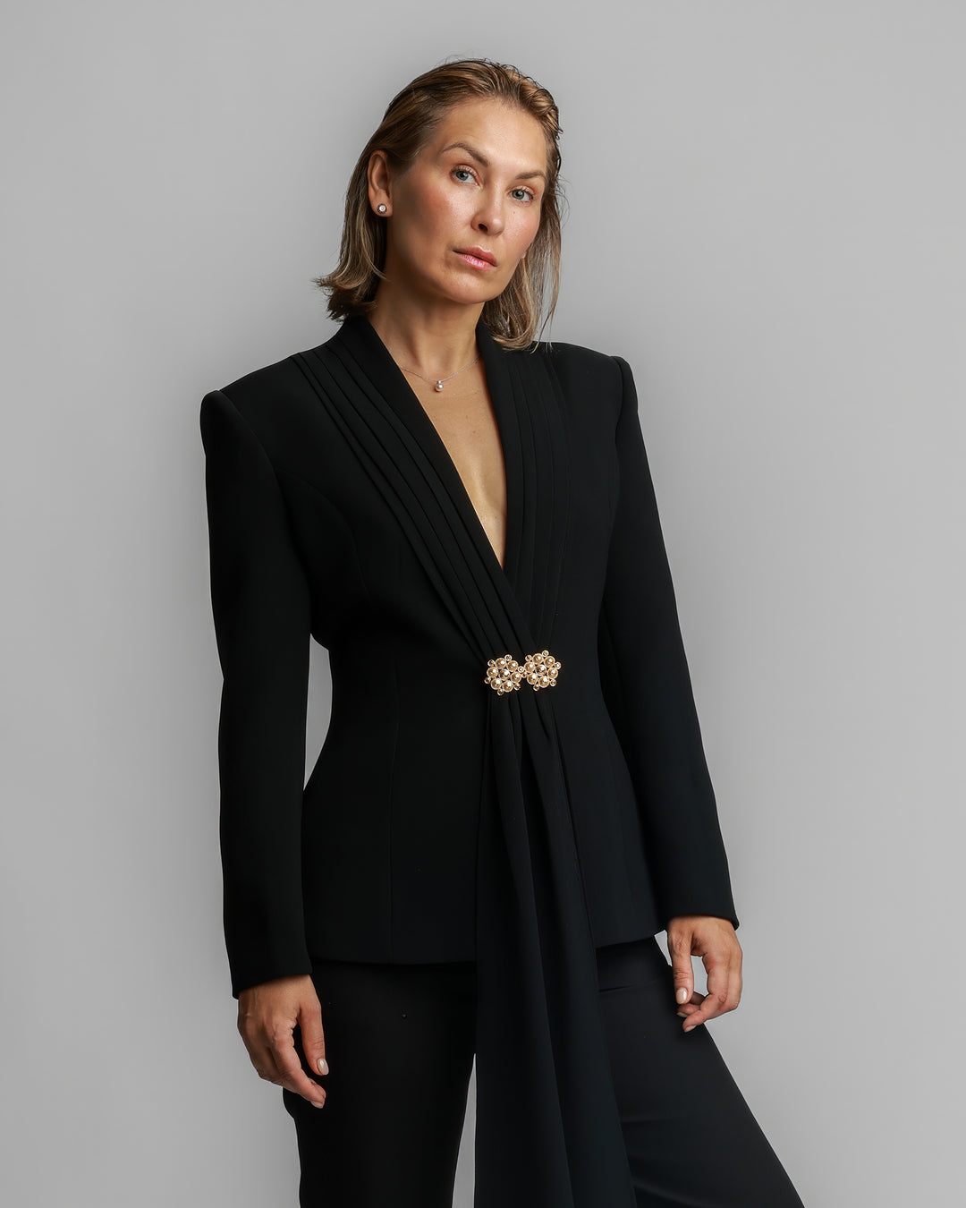 Draped Tuxedo Suit – Black