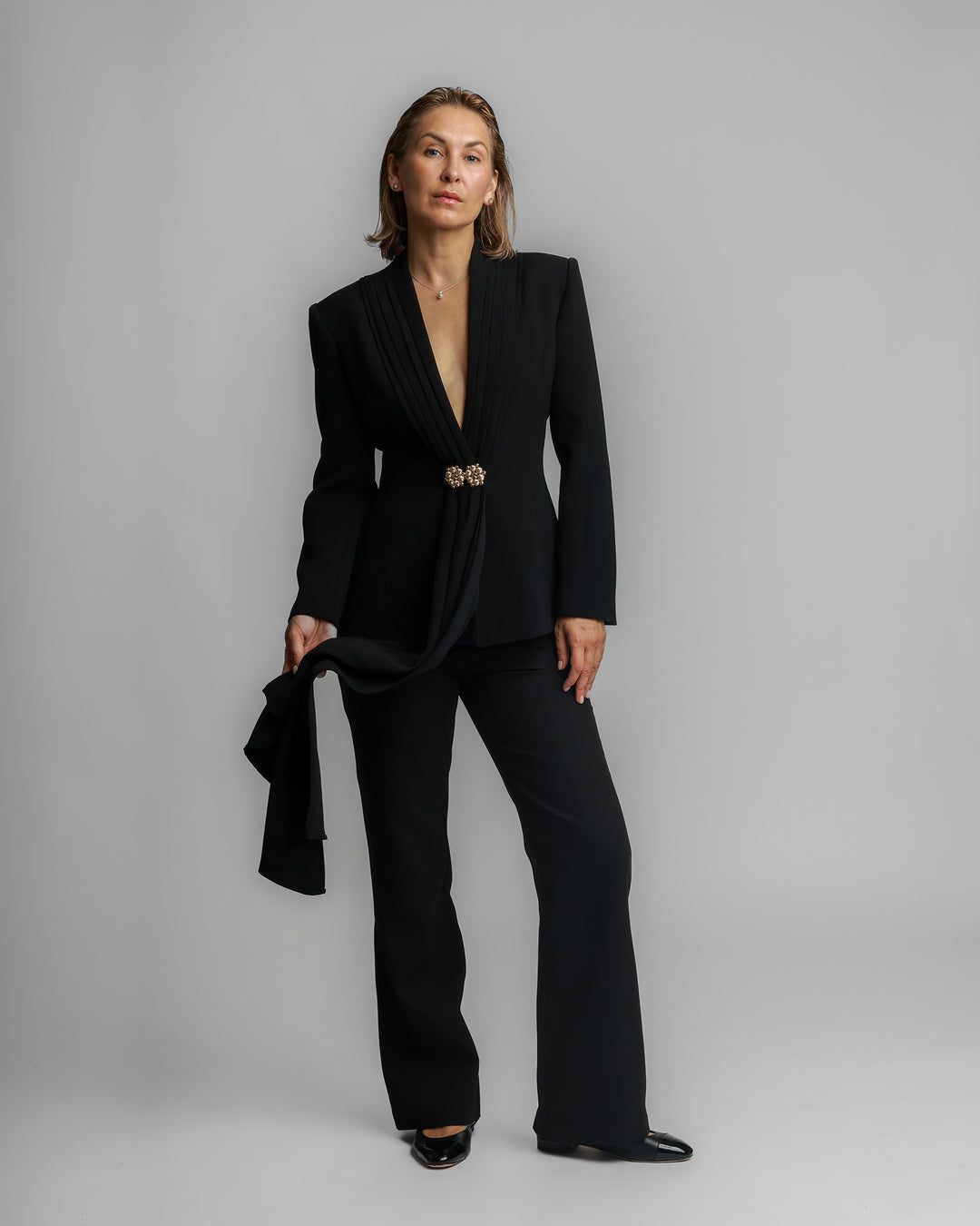 Draped Tuxedo Suit – Black