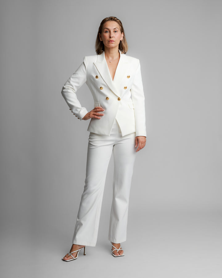 Double-Breasted Suit with Gold Buttons – White