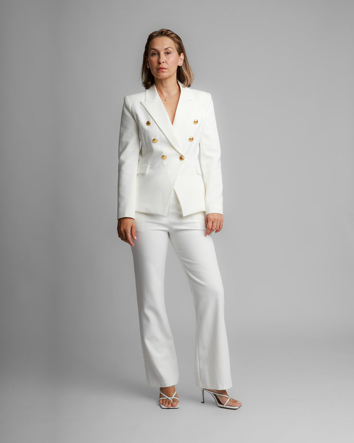 Double-Breasted Suit with Gold Buttons – White