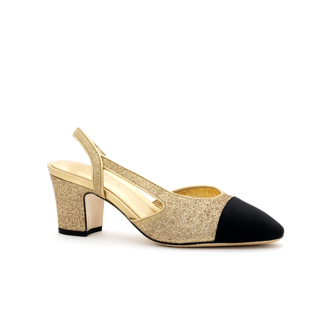 Glitter Slingback Mid-Heel Pumps Gold – ENLACE FASHION