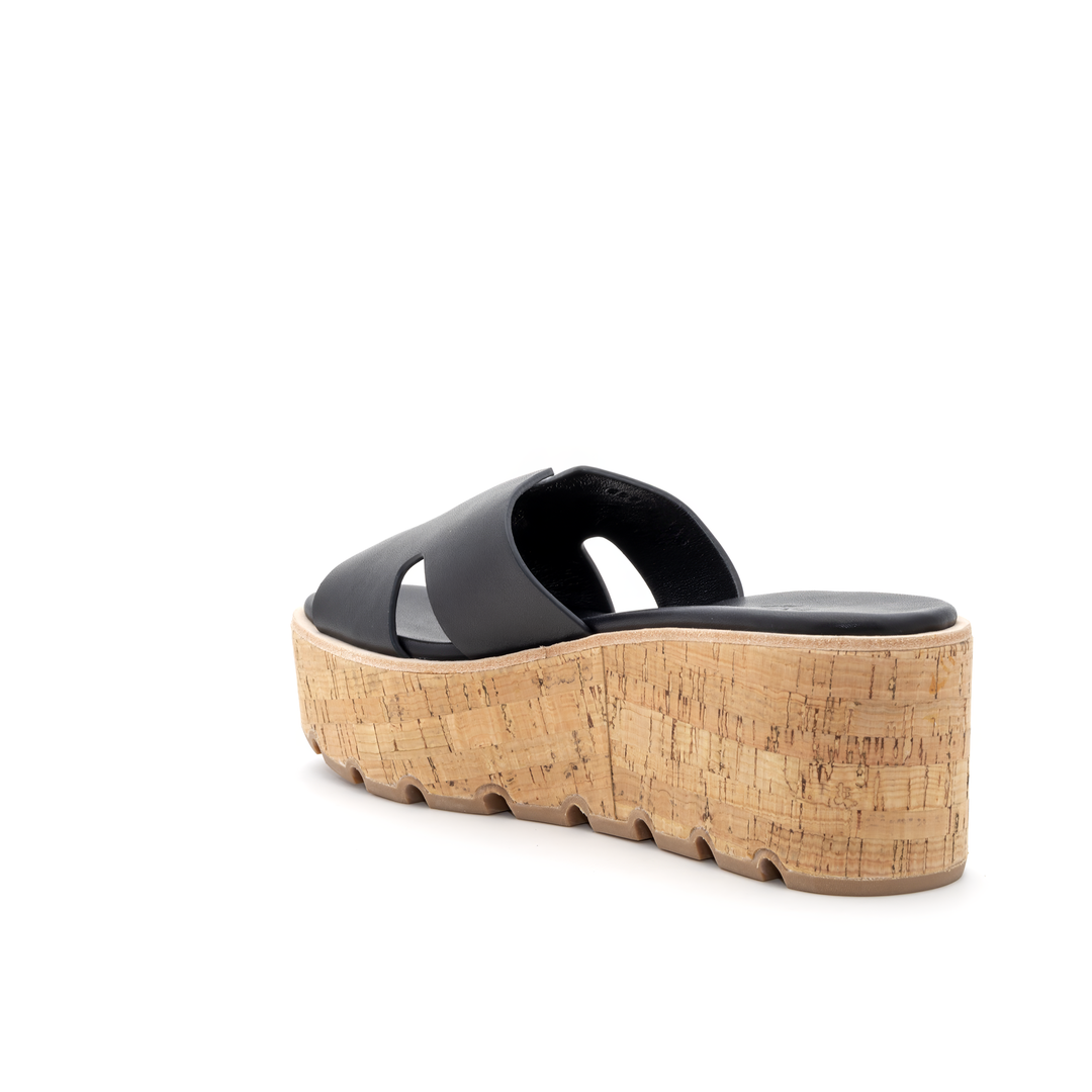 Cork Platform Slide Sandals - Black