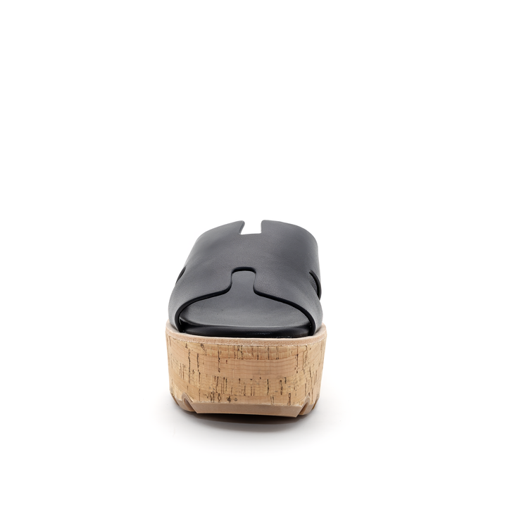 Cork Platform Slide Sandals - Black