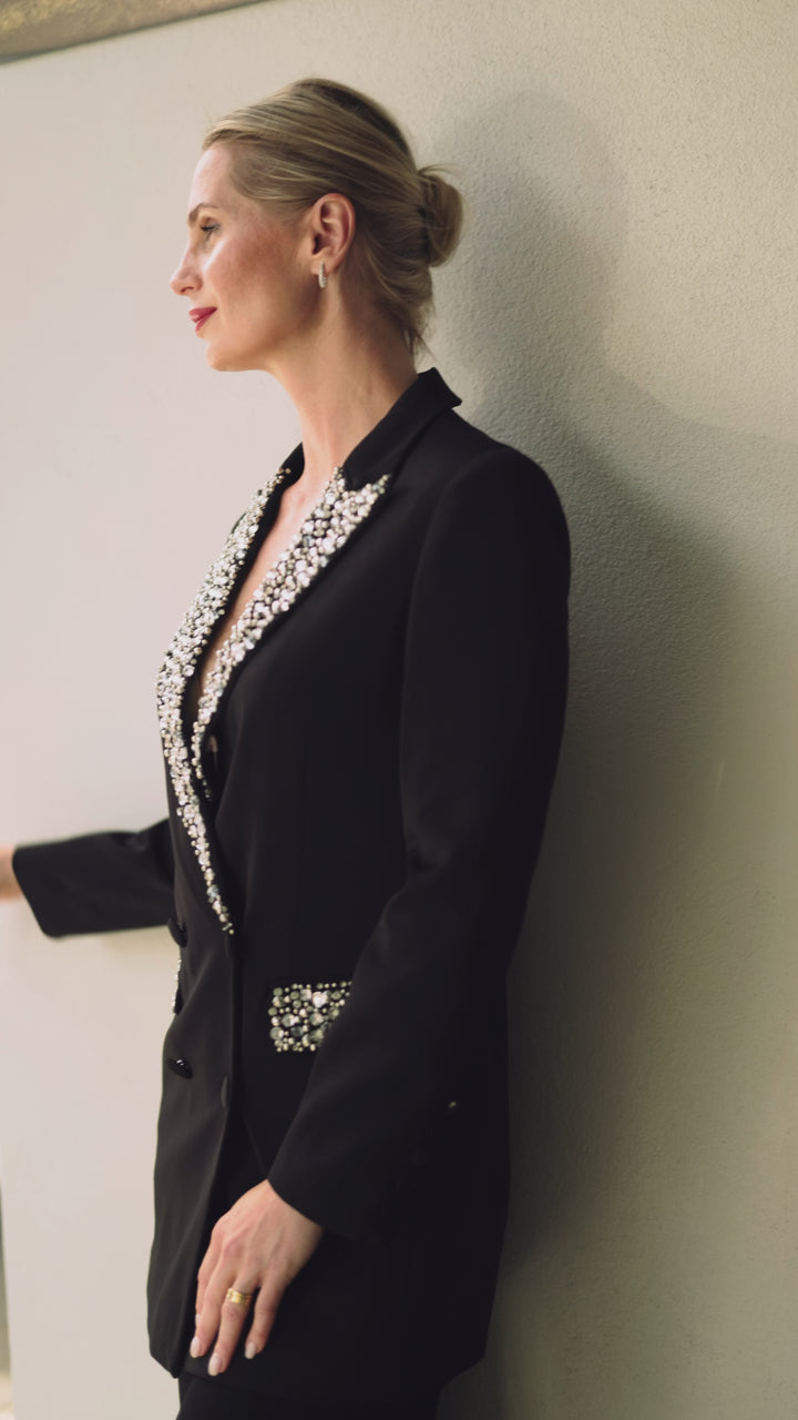 Embellished Black Blazer with Crystal Detailing