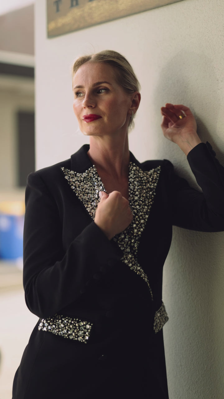 Embellished Black Blazer with Crystal Detailing
