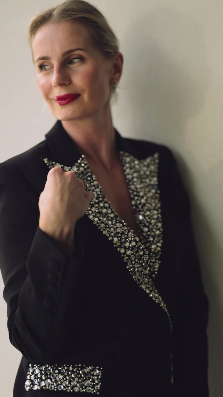 Embellished Black Blazer with Crystal Detailing